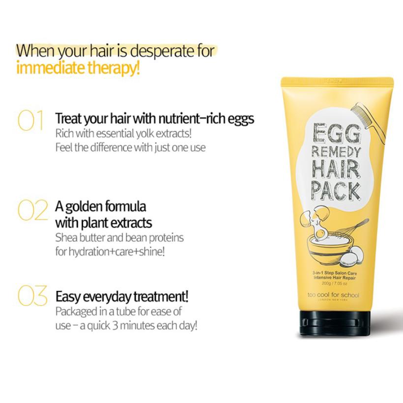 Too Cool For School Egg Remedy Hair Pack 200g Deep Repair & Nourishing Treatment