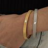 Minimalist Style Ribbed Stainless Steel Bangle 18K Gold Plated with Square Shell Inlay