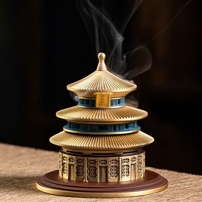 Temple of Heaven Copper Incense Burner Tearoom Study and Living Room Purify The Air Temple Worship of Buddha Religious Supplies