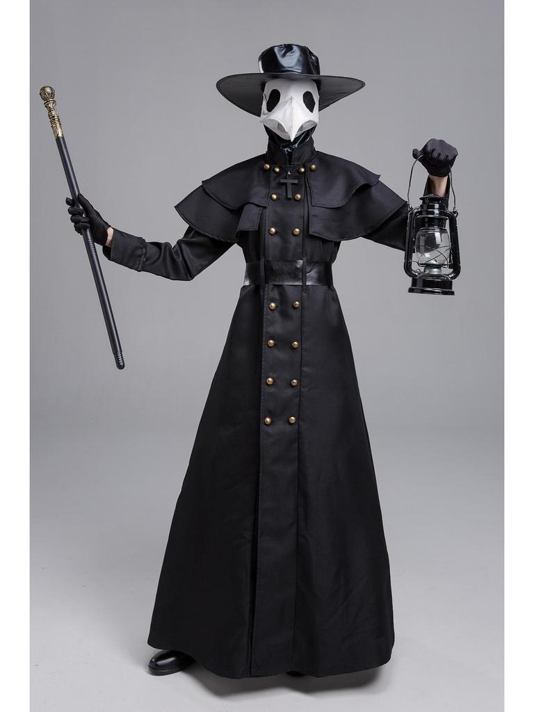 Steampunk Medieval Plague Doctor Costume with Raven Bird Beak Mask