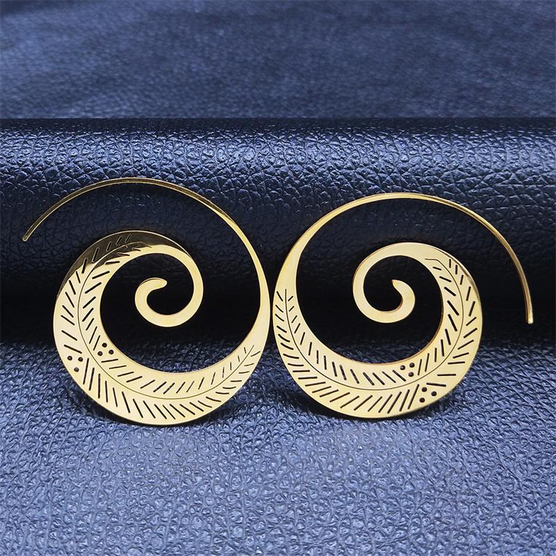 Indian Hoop Stainless Steel Mandala Openwork Flower Tribal Ethnic Earrings Bohemian Ornaments Earrings Women Jewelry E8954S01
