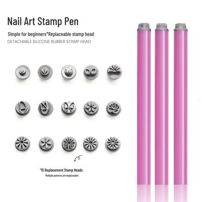 15-Piece Nail Art Stamping Pen Set: Silicone Stamper, Dotting, Floral, Graffiti DIY Tools