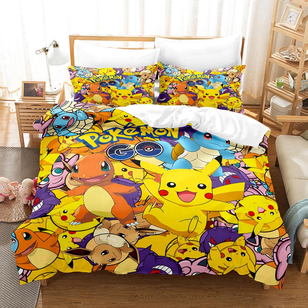 Pikachu Series Three-Piece Cartoon Kit 3D Digital Printing Quilt Cover Bedding