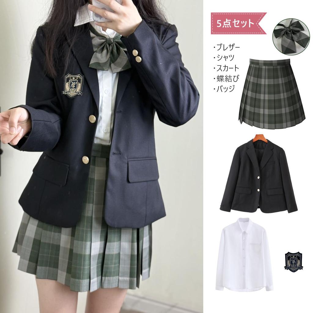 Sivrusn High School Girl Uniform Blazer and Checkered School Cosplay Costume for Perfect for Entrance Cultural and School Size Small 5-Piece Set,