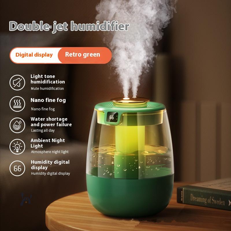 Indoor Double Spray Water Replenishing Air Purification Sprayer Nightlight 2-in -1 Silent Large Capacity Humidifier