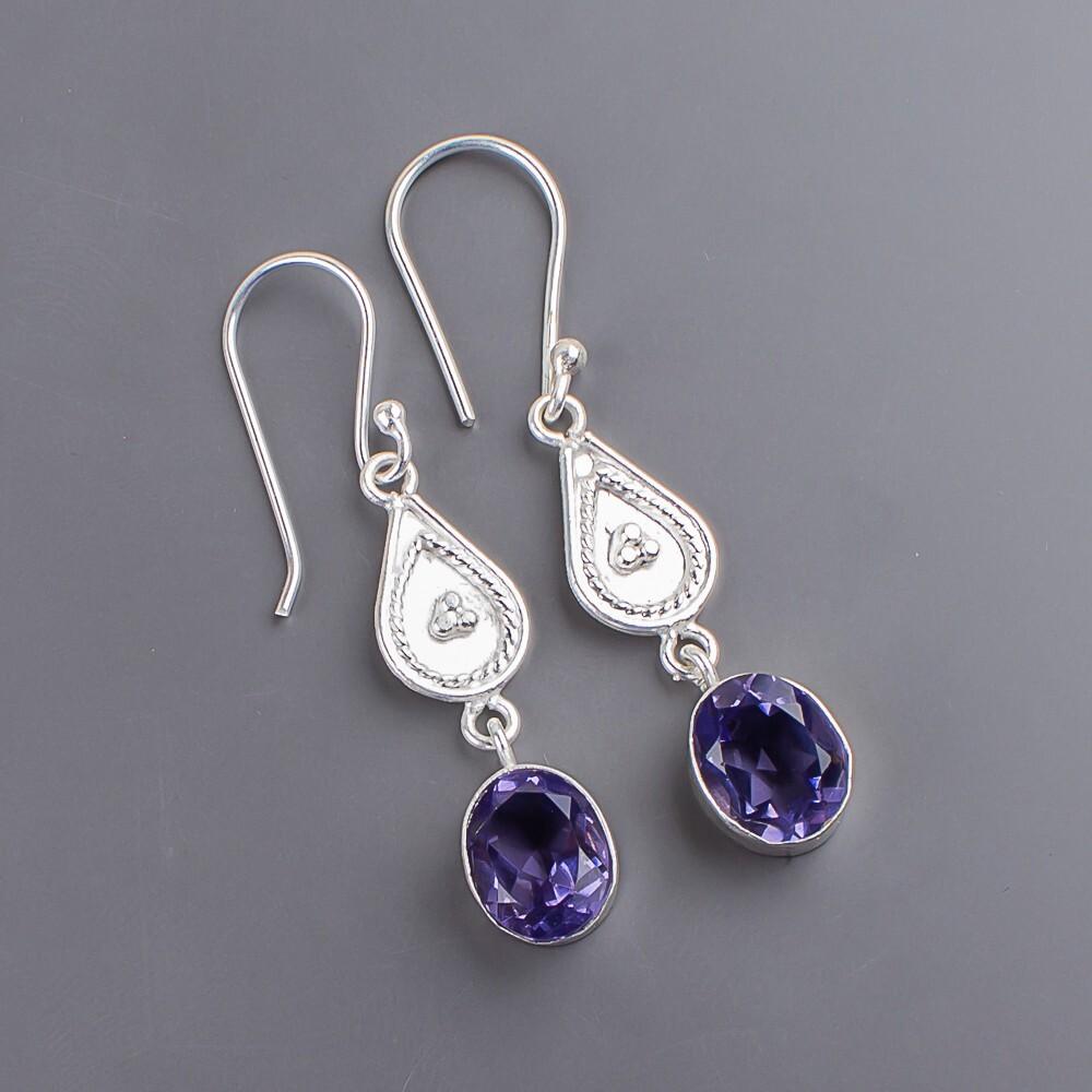 Iolite Gemstone 925 Sterling Silver Handmade Jewelry Earrings1.70" Gift For  Her EE-8-4