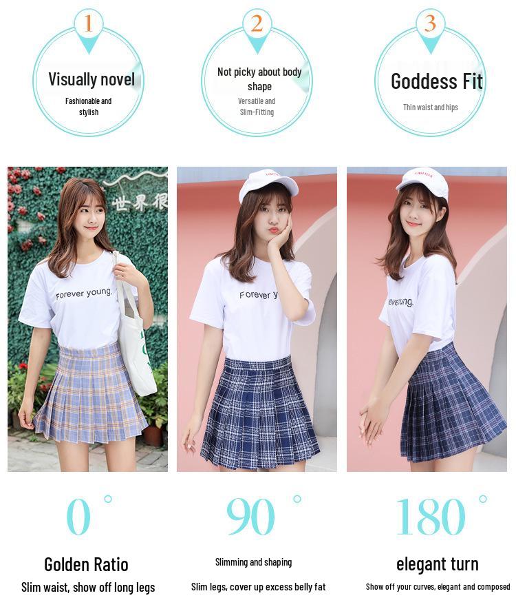 2025 New High-Waisted Pleated A-Line Black Plaid Skirt for Women - Versatile College Style for All Seasons