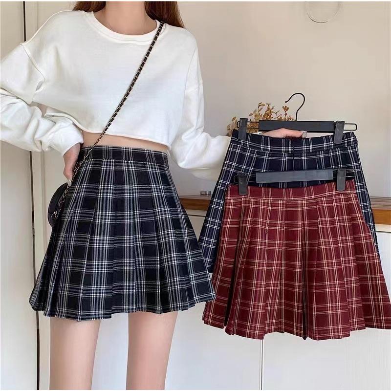 

Spring and Summer Small American High-waisted Plaid Skirt A-line Skirt Plaid Skirt Slim Pleated Plaid Skirt Skirt Women 2XL сірий
