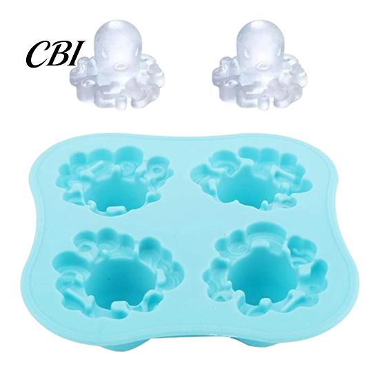 Fun Drink Accessories Octopus Ice Cube Tray Mold, 4 Grid Maker, Food Grade Easy Release Soft TPR for Jelly Chocolate Drinks And Cocktails Small Space