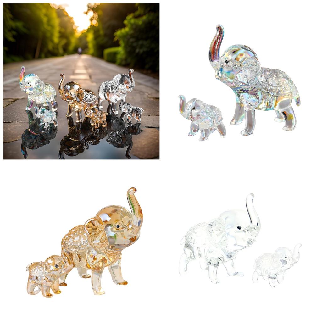 Elegant Elephants Figurine Collection, Crystal Carvings Elephants Statues for Home Or Office Decorative Art
