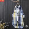 Women's Point Collar Long Sleeve Plaid Blouse Loose Fit Casual Cotton Tunic Shirt Outerwear