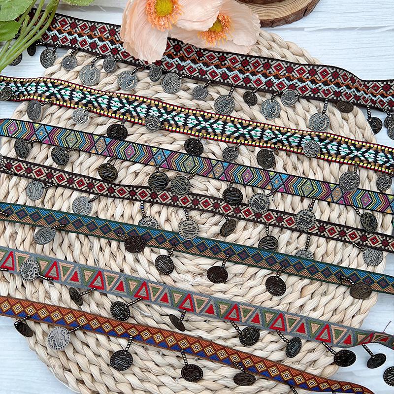 Woven Jacquard Ribbon Lace Tassel Fringe Geometric Figure Pattern for Clothing Straps Accessory Cloth Supplies Diy Sewing 1Yard