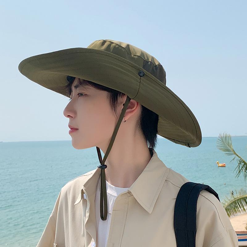 Summer men's outdoor fishing mountaineering sun protection hat breathable sun hat big brim UV protection bucket hat 9240