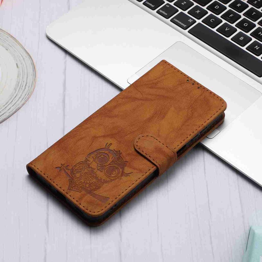 8-Color Owl Embossed Pattern Flip Card Design Wallet Case for TCL 40 XL/40R/40X/40SE.TCL 403/405/406/408