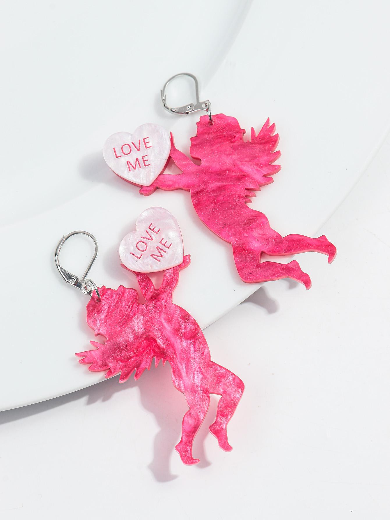 Valentine s Day New Rose Cupid Heart Acrylic Dangle Earrings for Women Fashion LOVE ME Angel Wings Resin Earring Jewelry Gift