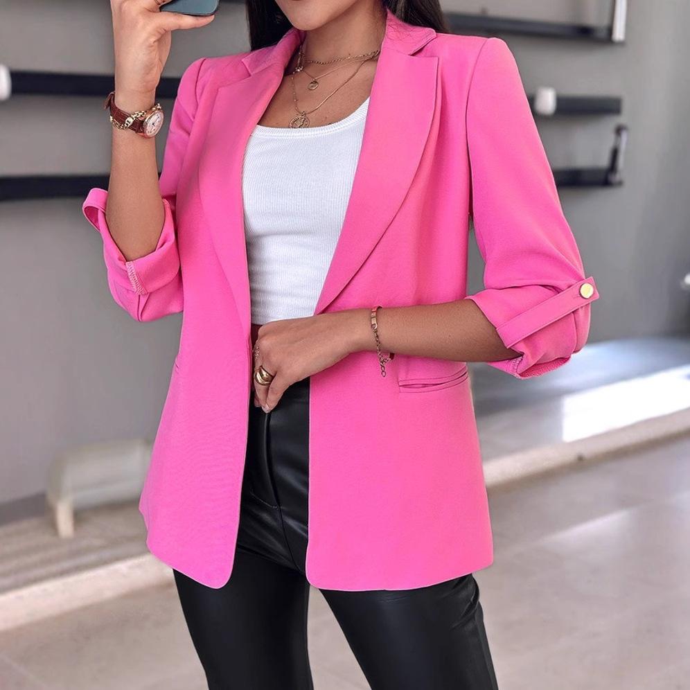 Elegant Women's Cardigan Blazer Autumn Winter Long Sleeve Casual Solid Color Coat Jacket For Women Slim Blazers