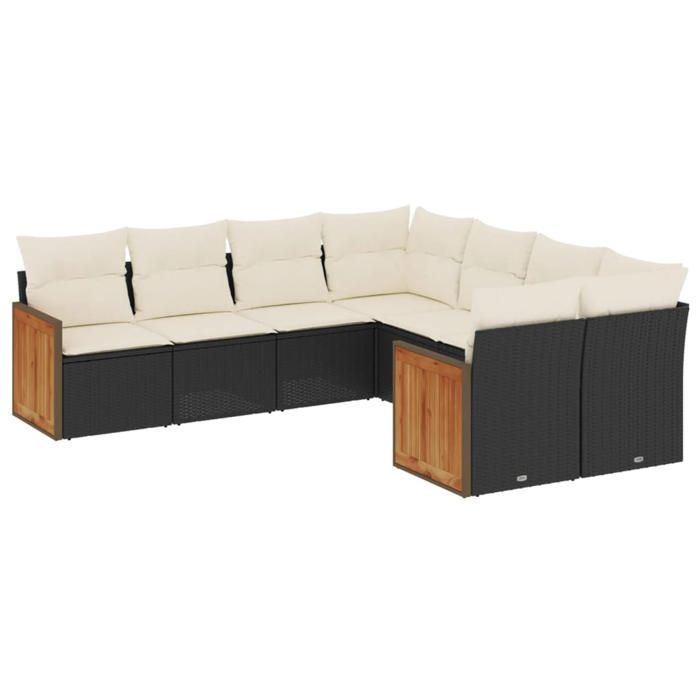 VidaXL Salon de Jardin avec Coussins 8 pcs, Canapés de Patio, Ensemble de Meubles, Mobilier de Terrasse Extérieur, Noir 3260635