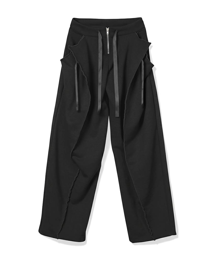 Milkeuaeswiaendeudolseu Fold Over Wide Sweatpants - Black