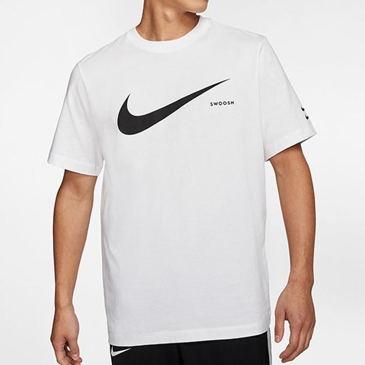 Nike Swoosh Logo Print Knit Crew Neck Short Sleeve T-Shirt Men Tops White DB5858-100
