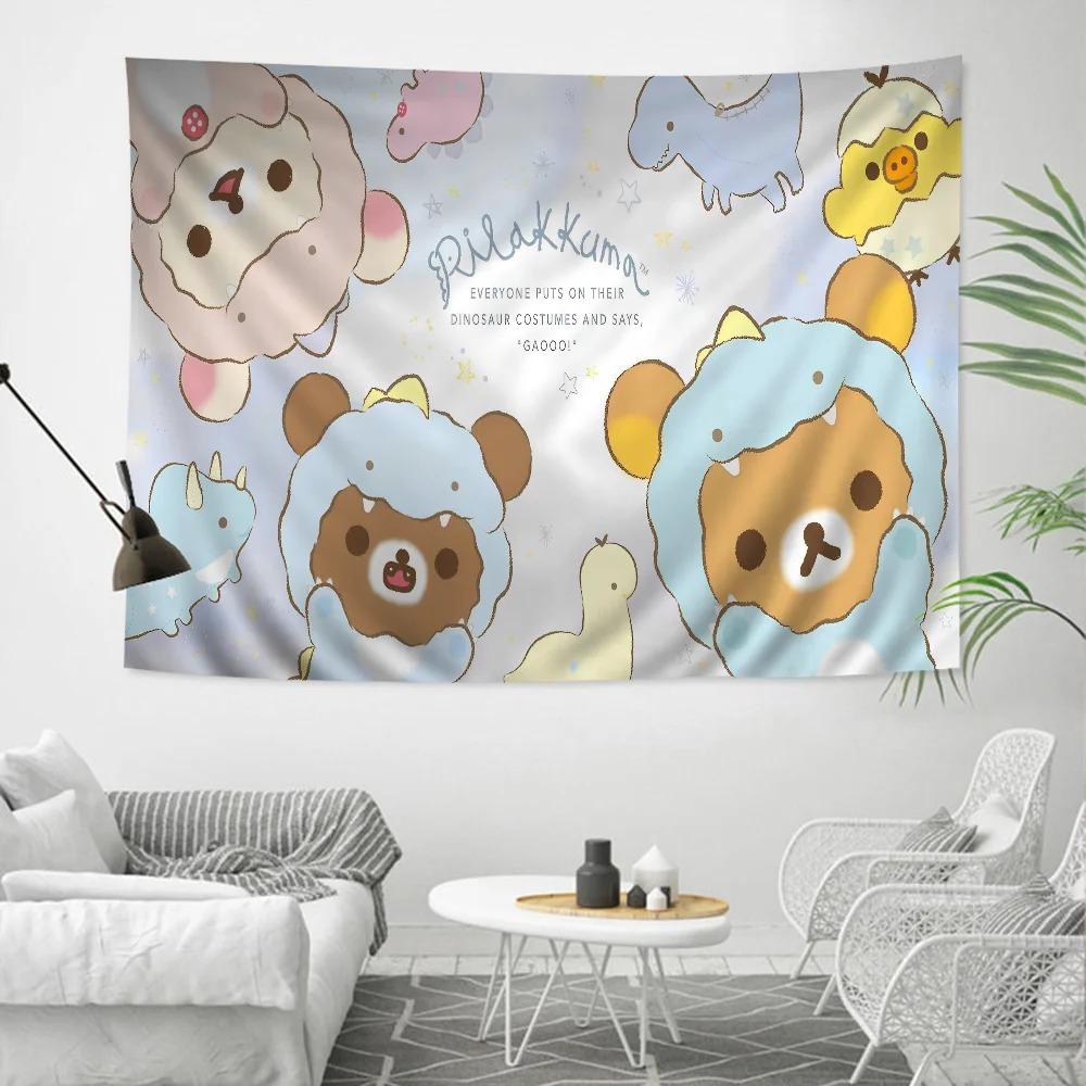 RRilak Bear Kuma Bear Anime Tapestry Hippie Flower Wall Carpet Dormitory Decoration Cheap Hippie Wall Hanging