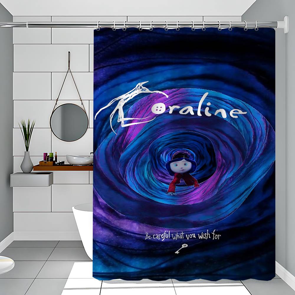 Cartoon Coraline Bathroom Curtain Classic Anime Fabric Shower Curtain With 12 Hooks Waterproof Bathroom Decor