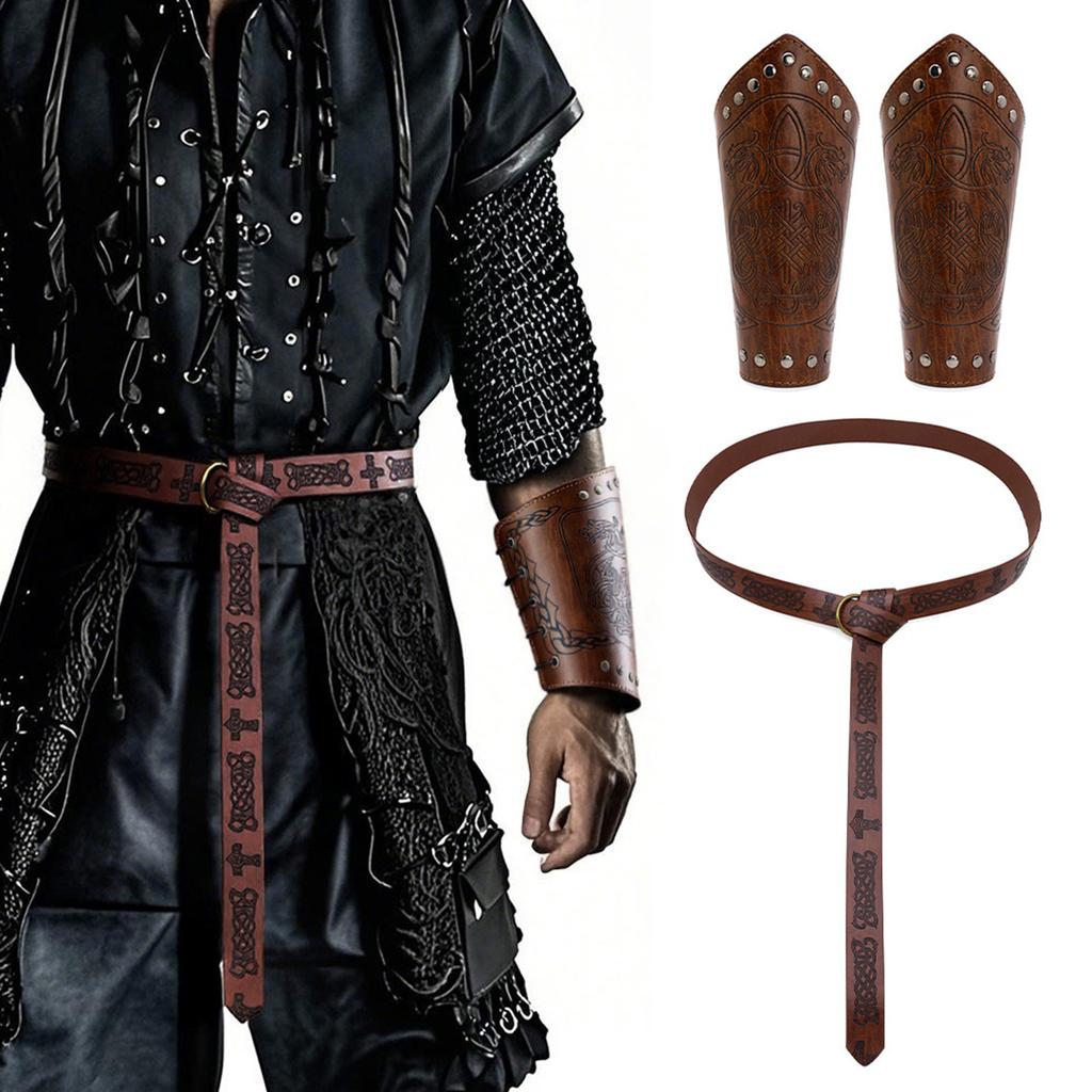 Renaissance Wikinger Kostüm Zubehör, Mittelalterliche Piraten Leder Armschienen Gürtel Halloween Renaissance Cosplay Kostüme