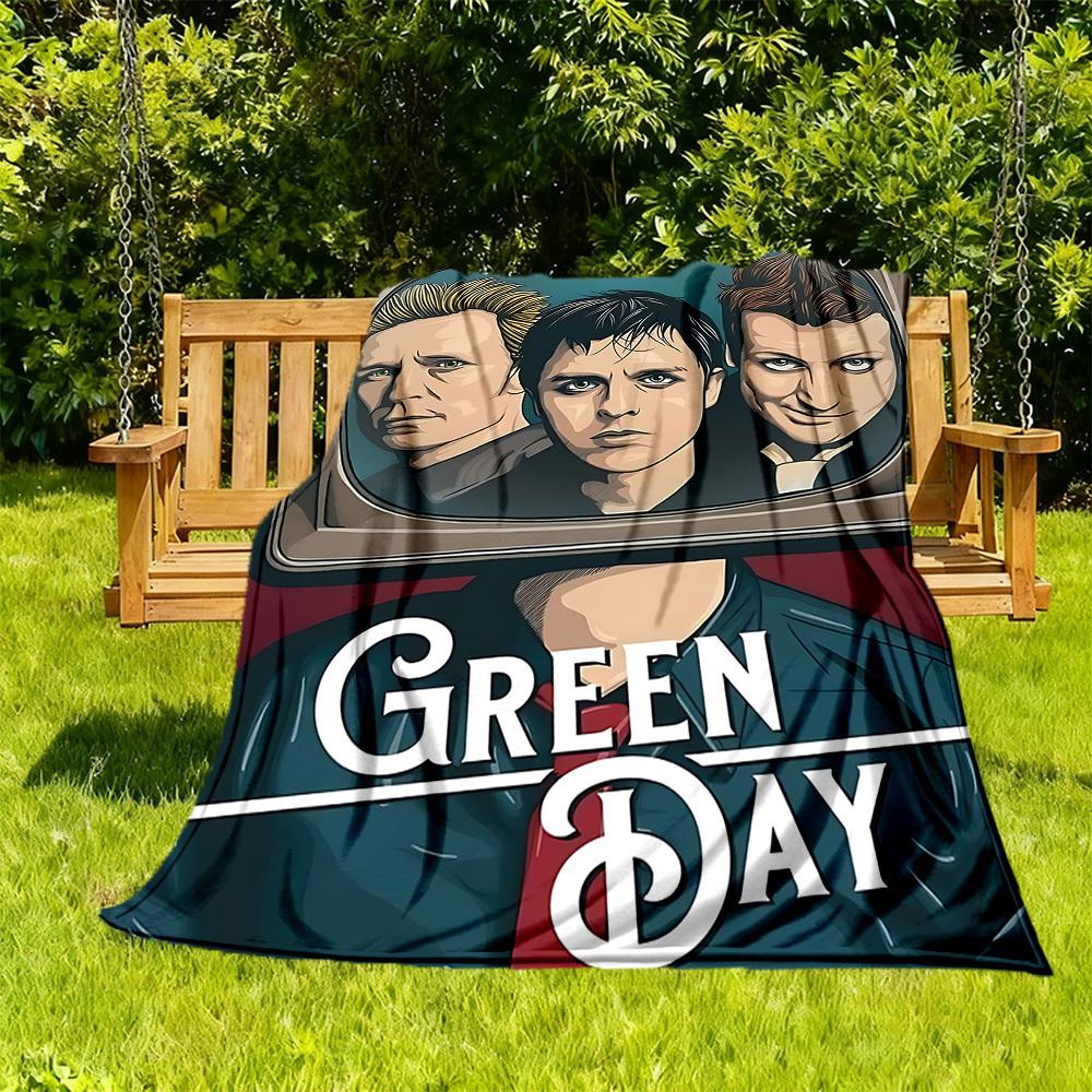 1pc Green Day Music Band Outdoor Blanket Lightweight Flannel, Soft & Warm, All Season Use for Sofa, Outdoor, Camping, Living Room, Office, Chair