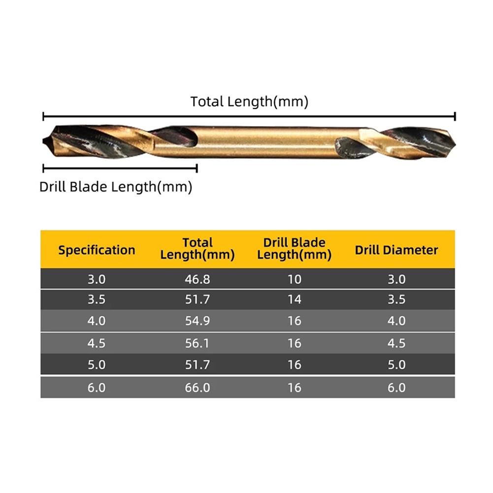 6pcs HSS Drill Bit Hole Opener Double Head Auger Drill Bits For Metal Stainless Steel Wood Drilling Tool 3/ 3.5/ 4/ 4.5/ 5/ 6mm