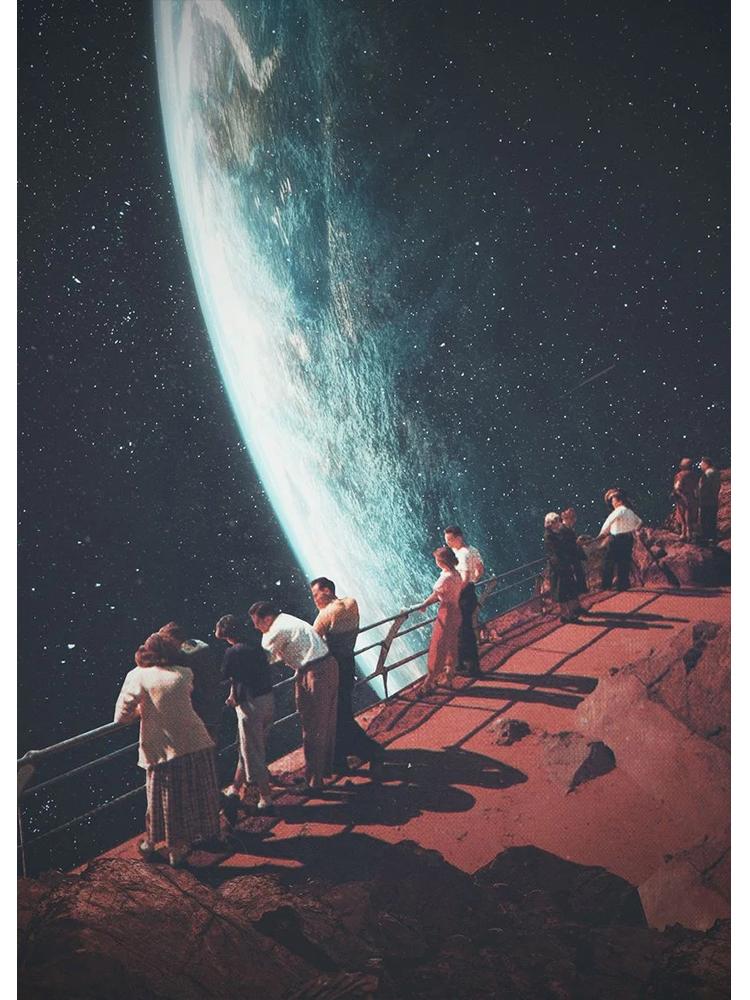 Vinatge Space Collage Night Sky Posters Canvas Painting Galaxy Moon Surrealism Wall Art Picture For Living Room Home Decoration