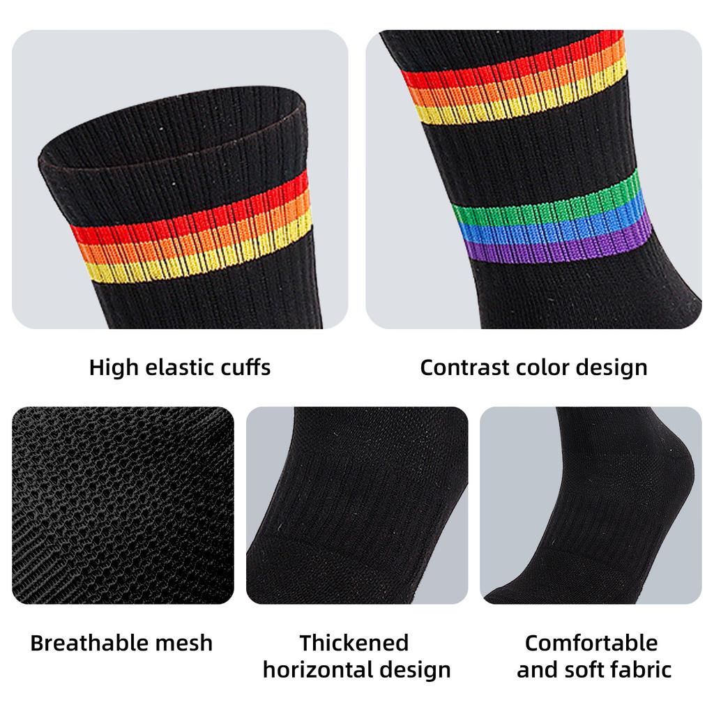 Sweat Wicking Athletic Socks Cotton Tennis Socks Striped Crew Socks Sports Running Socks
