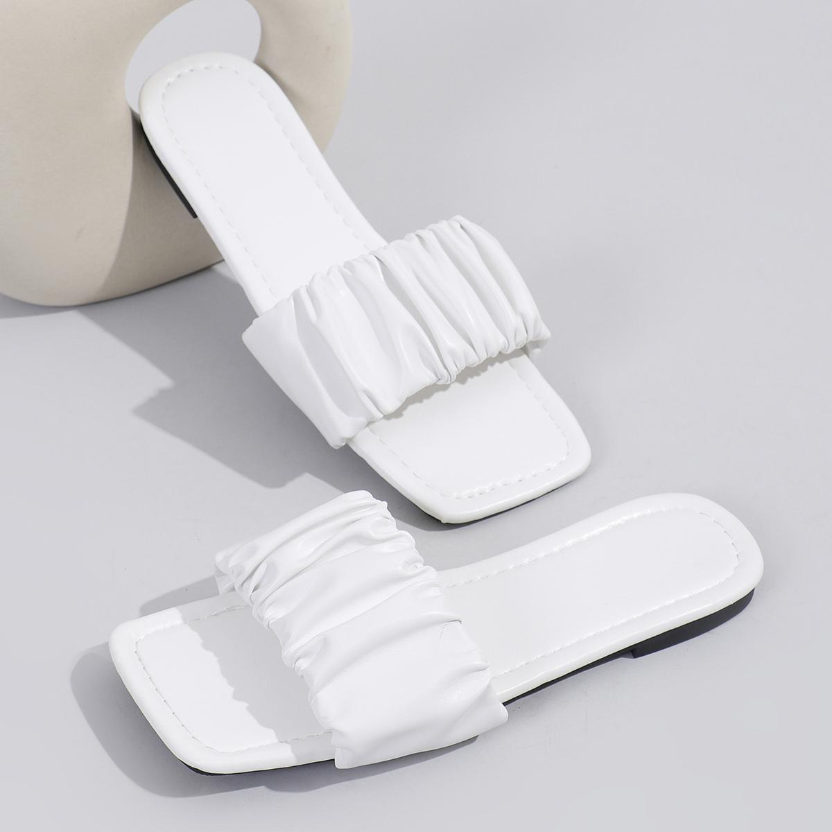 

Летние тапочки, женские новые трендовые плиссированные дизайнерские сандалии на плоской подошве, женские шлепанцы, женские уличные белые корейские сандалии, большой размер 36-43 38