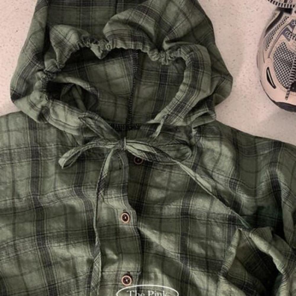 The Pink Men Loose Fit Check overFit Hood Shirt