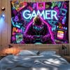 VIKAMA Trendy Gamer Tapestry Neon Esports Player Mural Living Room Feature Wall Gaming Decor Street Style Music Party