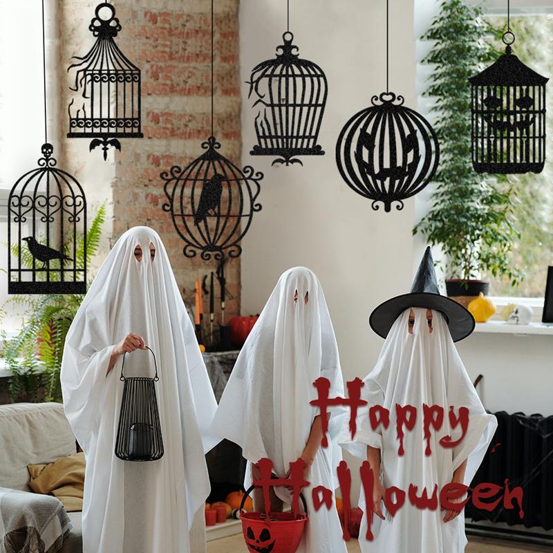 Banner agățat de cioara neagră de Halloween Ghirlanda cușcă de păsări Ornament Pandantiv de hârtie pentru petrecerea de Halloween Decorare pentru acasă Recuzită de groază