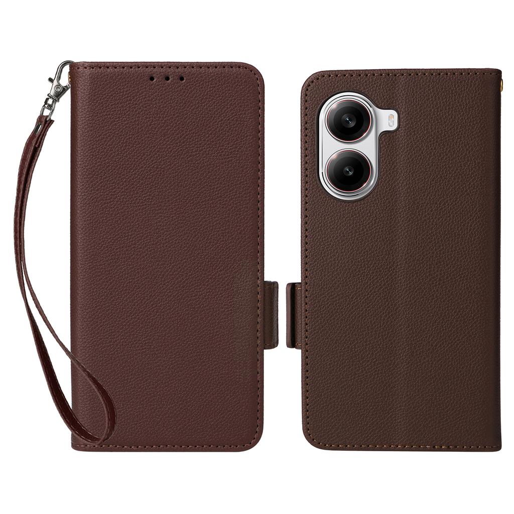 For Xiaomi Poco X7 Pro 5G/Redmi Turbo 4 5G Case with Wrist Strap Litchi Texture PU Leather Wallet Phone Cover