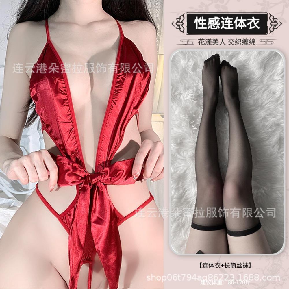 Domila Sexy Underwear Lace Temptation Transparent Hollow Sexy Onesie Women's Hot Open Uniform Suit