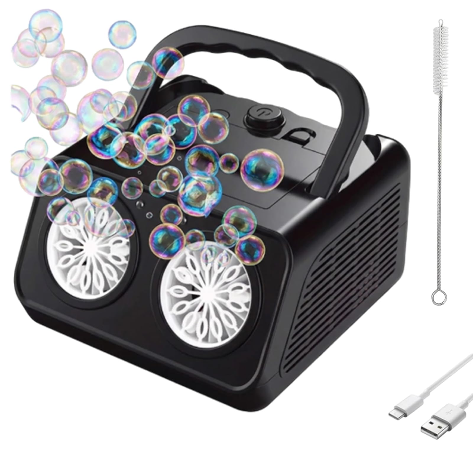 

Handheld Multi-Hole Bubble Machine, Automatic Bubble Blower with Dual Fans High Output 20000 Bubbles per Minute, for Birthday Parties, Weddings чёрный