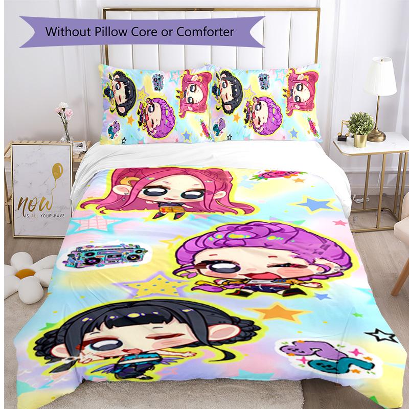 Kpop Demon Hunters Pattern Printed 3PCS Bedding Set, Soft Skin-Friendly Washable Duvet Cover & Pillowcases Set
