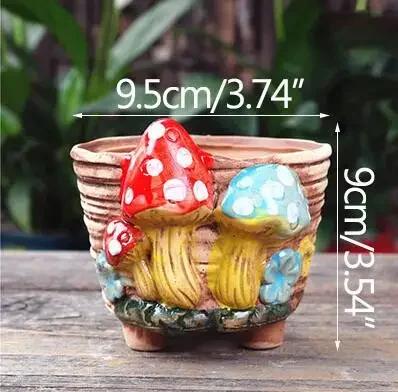 Mushroom Stoneware Succulent Flower Pot Living Room Decoration Planter Vintage Handicrafts Bonsai Pots Fairy Garden Personality