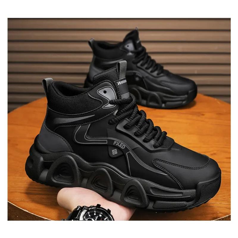 Men's High-top Chunky Sneakers Breathable Mesh Non-slip Lace-up Platform Casual Shoes for Daily Wear
