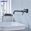 Gun Grey Mixer Hot Cold Water Tap Single Hole Swivel Spout Bath Single Lever Handle Wall Mounted Bathroom Brass Sink Faucet Taps