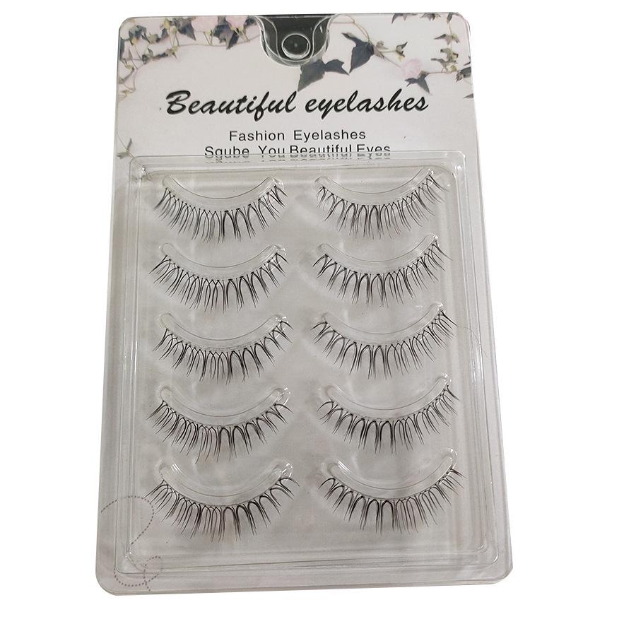 

H3 Transparent Stem Pointed False Eyelashes - Natural Hand-Tied Fish Line Design, 5 Pairs for Bridal & Makeup Artists
