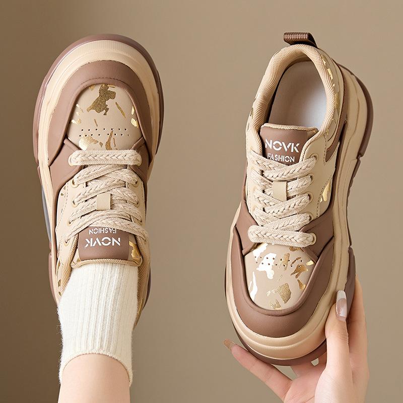 Fujin 8.5cm Synthetic Genuine Leather Spring Autumn Boots Mixed Color Chunky Sneakers Women Comfy Vulcanize High Brand Shoes