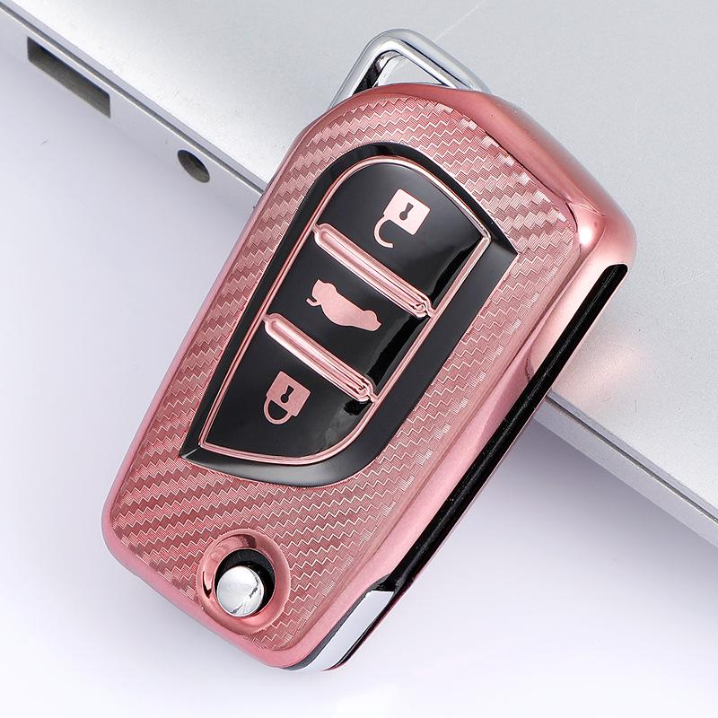 TPU kolfiber nyckelfodral för Toyota Corolla - Vikbart helomslutande skyddsskal med spänne