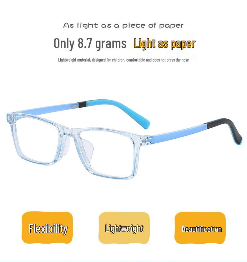 Children's Anti-Blue Light Square Glasses for Myopia, Ages 8-12, Trendy Korean Design for Boys and Girls