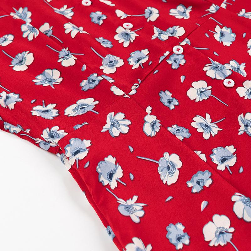 2024 Winter Women's European & American Style Silk Satin Print Short Sleeve Dress