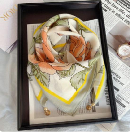 Chic Autumn/Winter Silk Scarf with Magnetic Golden Ball Clasp – Korean Style Neck Warmer