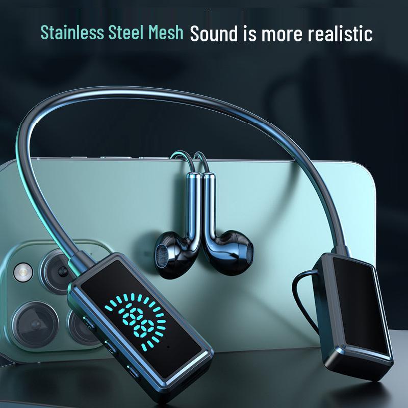 Wireless Neckband Bluetooth Headset with Digital Display, Long Battery, Waterproof, Sport Headphones & Gaming Memory Card