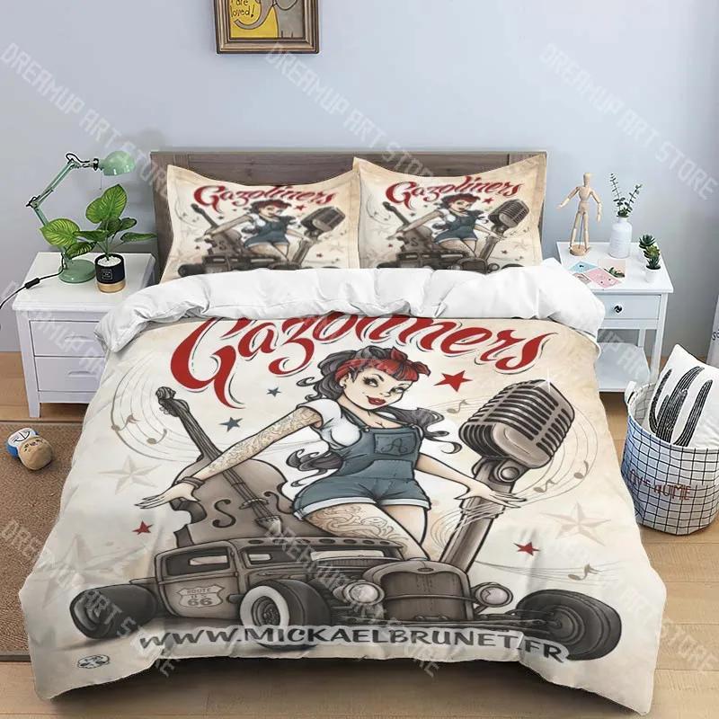 R-Retro rock hip hop music fashion trend print three piece set suitable for children or adults quilt cover pillowcase bedding
