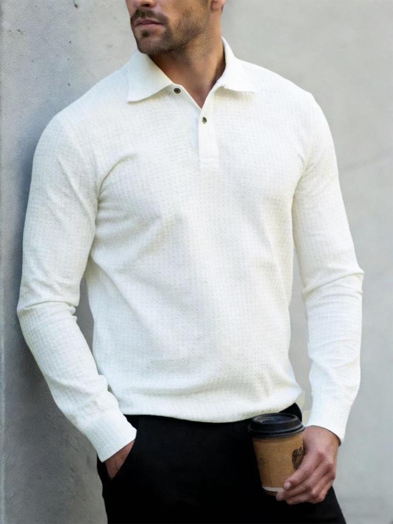 Men's Polo Shirts - Long Sleeve Casual Shirt with Two Button Closure, Regular Fit, Sizes S-2x